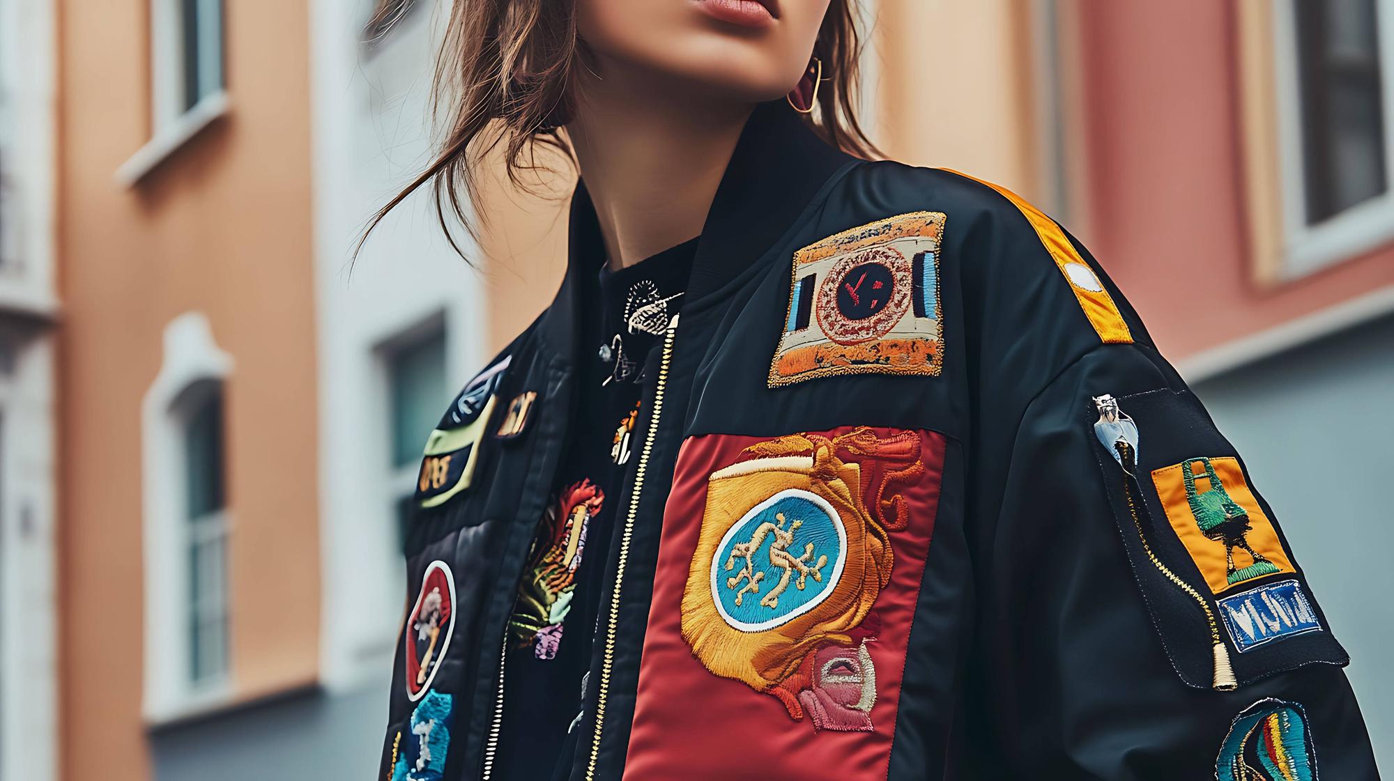 embroidered brand patch on jacket